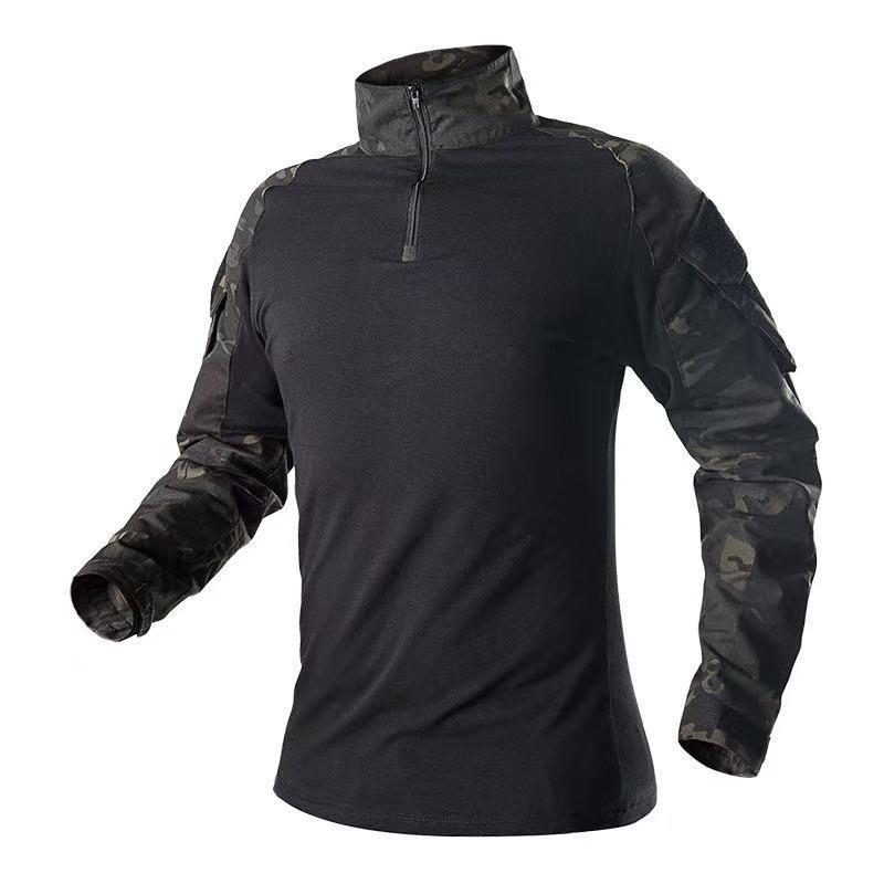 Mens Tactical Military-Style Camo Long Sleeve Training Shirt Outdoor Combat Uniform Hiking Camping Shooting Sports