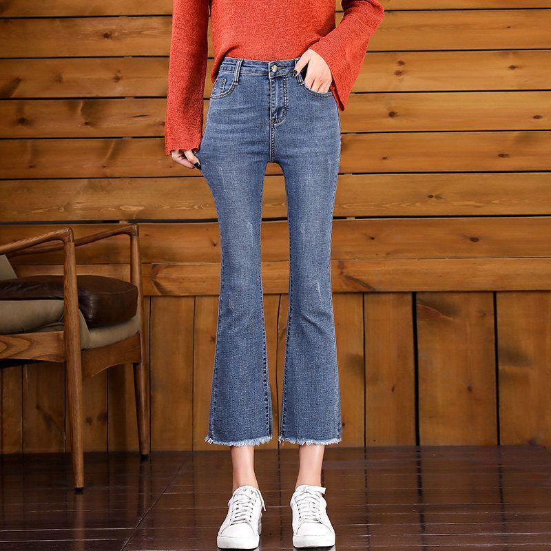 Petite Women's High-Waisted Micro Flare Cropped Jeans for Spring, Summer, and Autumn.