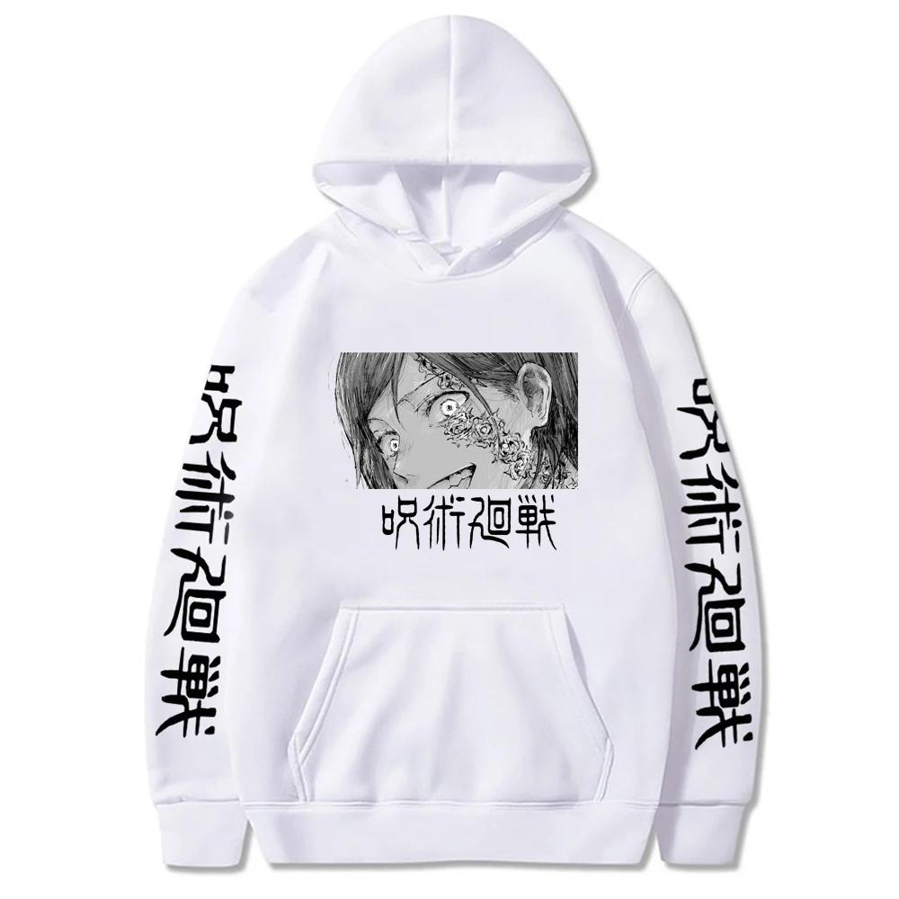 Mode Anime Jujutsu Kaisen Kugisaki Nobara Hoodies Cool Cartoon Schwarz-Weiß-Druck Harajuku Streetwear Casual Sweatshirts