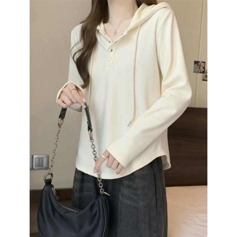 A Full-shoulder Hooded Sweatshirt for Women in Spring and Autumn, with An Irregular Design That Covers The Belly and Makes One Look Slimmer