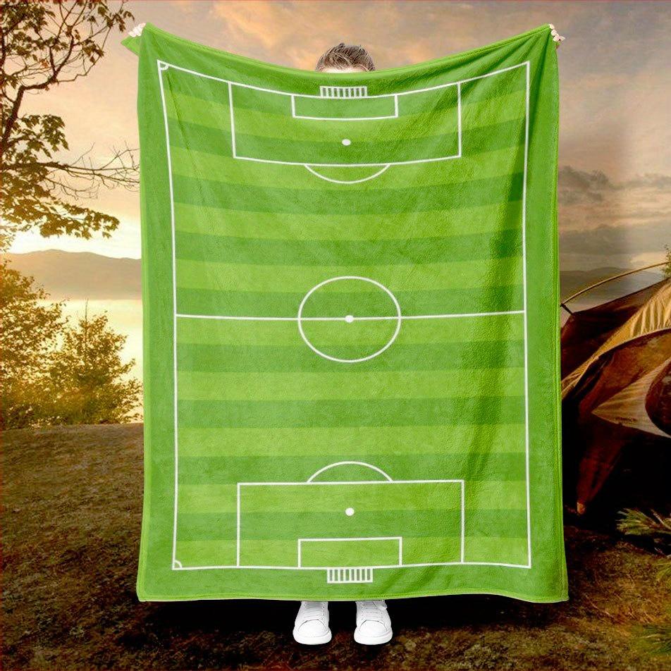 1 Soccer Field Flannel Blanket Single Sided 2D Print Cozy Stylish Blanket Bedroom Living Room Camping Sporty Vibe Accessory Gift