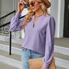 Spring Autumn Solid Top for Women V-neck Jacquard Long Sleeve Loose Blouse