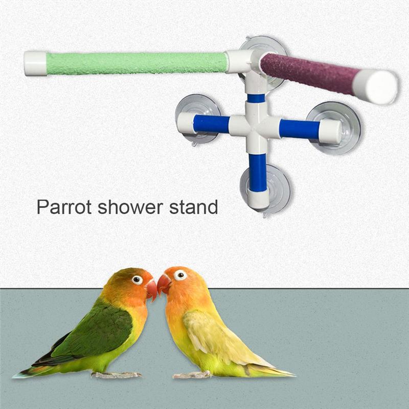 A84X-Suction Cup Pet Bird Parrot Bath Shower Stand Platform Pole Double Stick Claw Sharpening Stand Fun Perch