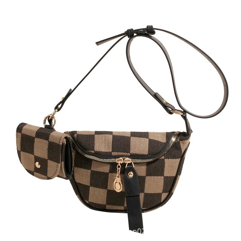 2025 new foreign style versatile checkerboard retro fashion plaid waist bag dumpling bag messenger bag tote bag