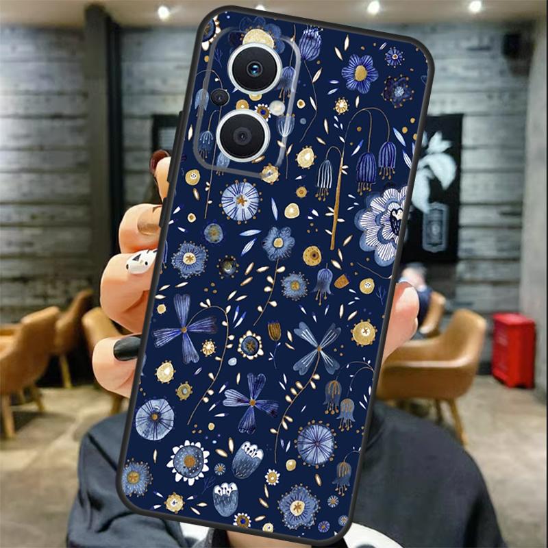 Půlnoční květinový kryt Pro OPPO Reno 13 13F 12 F 11 8T 7 8 10 Pro OPPO Find X8 X6 Pro X3 X5 Lite Kryt Coque