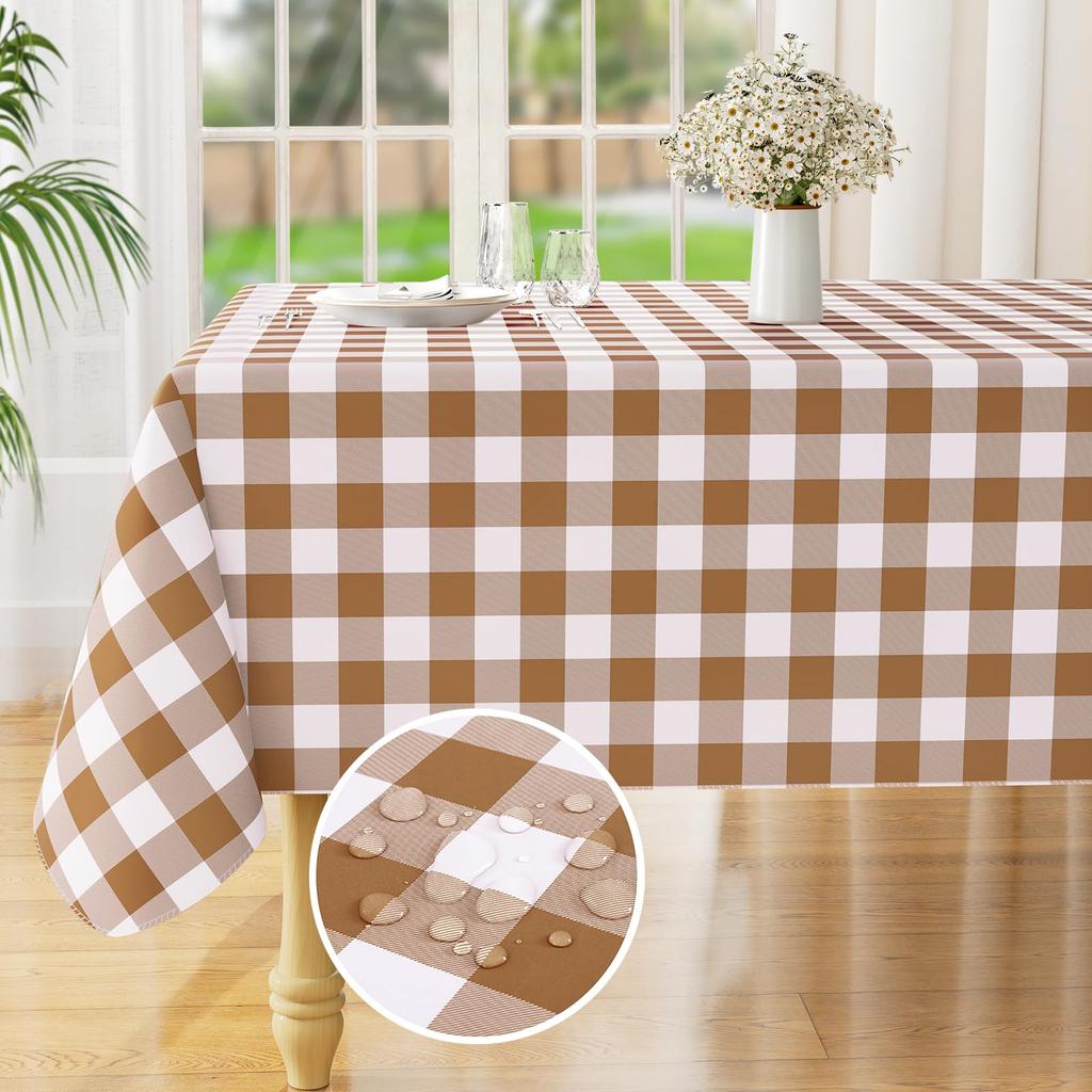 Olanly Rectangle Waterproof Vinyl Table Cloth Buffalo Flannel Backed Tablecloth Wipeable Plastic Table Cover For Easter Kitchen