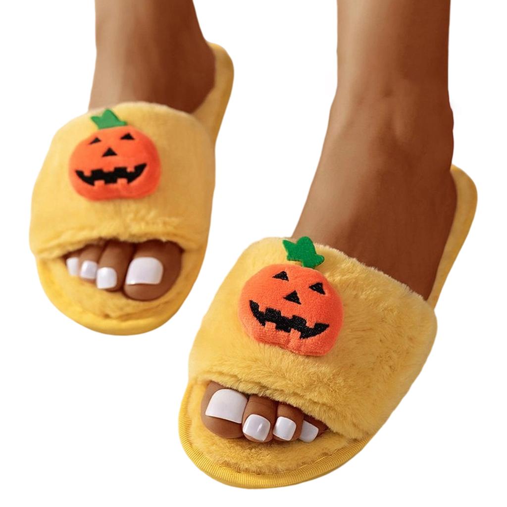 Dames Halloween Pompoen Katoen Pluche Pantoffels voor Binnenwarmte en Gezellige HuisKleding