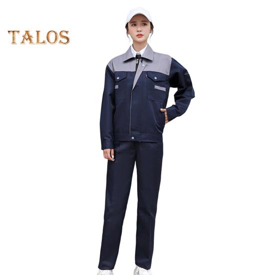 Workwear Suit for Men Women Wear-resistant Worker Clothing Lapel Collar Zipper Long Sleeve Top Pants Work Uniform Set for Repairman Workmen