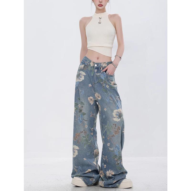 

Women s Spring/Fall Retro Wide-Leg Floor-Length Jeans 2XL