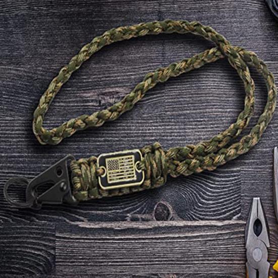 Heavy Duty Braided Lanyard American Flag Tag Keychain Braided Rope Pendant Adjustable Keychain Lanyard