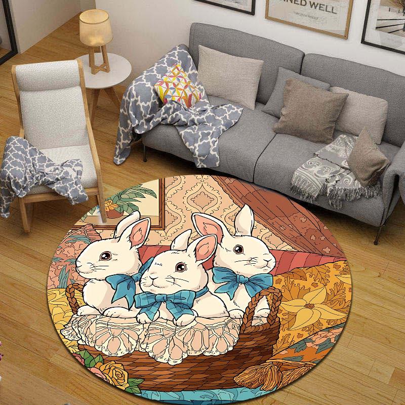 Statement Round Stained Glass Multicolor Floor Rug, Non-Slip Floor Mat for Bathroom