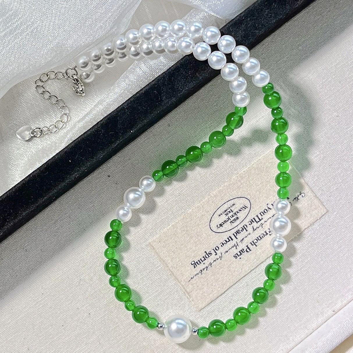 

Natural Chalcedony Artificial Crystal Pearl Design Sense Necklace Collarbone Chain Sweater Chain
