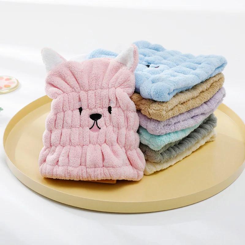 1Pcs Cute Cartoon Shower Cap Coral Fleece Hair Turban Bathroom Cap Portable Women Dry Hair Hat Quickly Dry Wrapped Towel