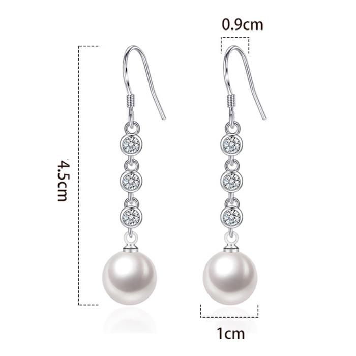 Romantic Charm Zircon Earrings Female Pearl Earrings Temperament Long Tassel Geometric Earhook Earrings