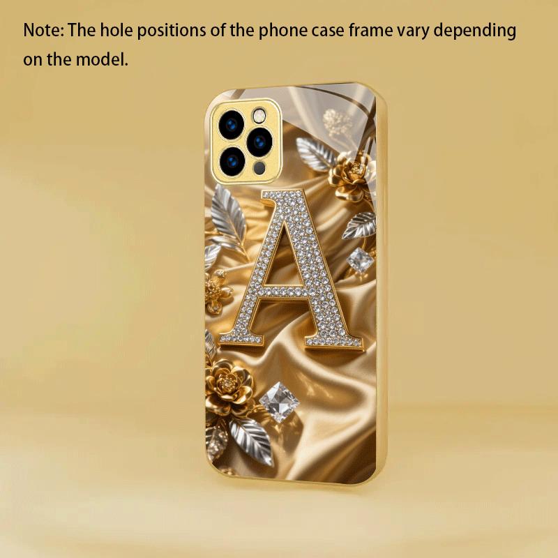 Diamondset Letter High-end Phone Case Electroplated Glass TPU PhoneCase for iPhone 17 16 15 14 13 12 11pm Pro Plus Dropresistant