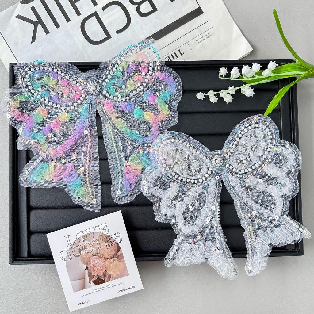 Netz Perlen Pailletten Spitze Schleife Vielseitiger Rock Pullover Stoffaufkleber Dekorative Bekleidungsaccessoires