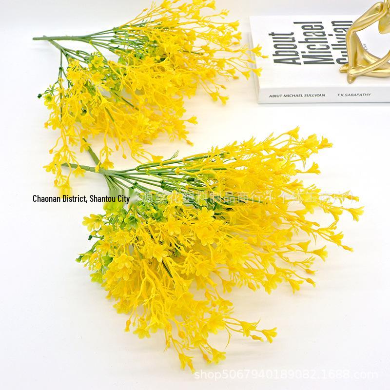 In Stock 7-Branch Rapeseed Artificial Flower Bunch for Weddings, Home, Photography & Landscaping
