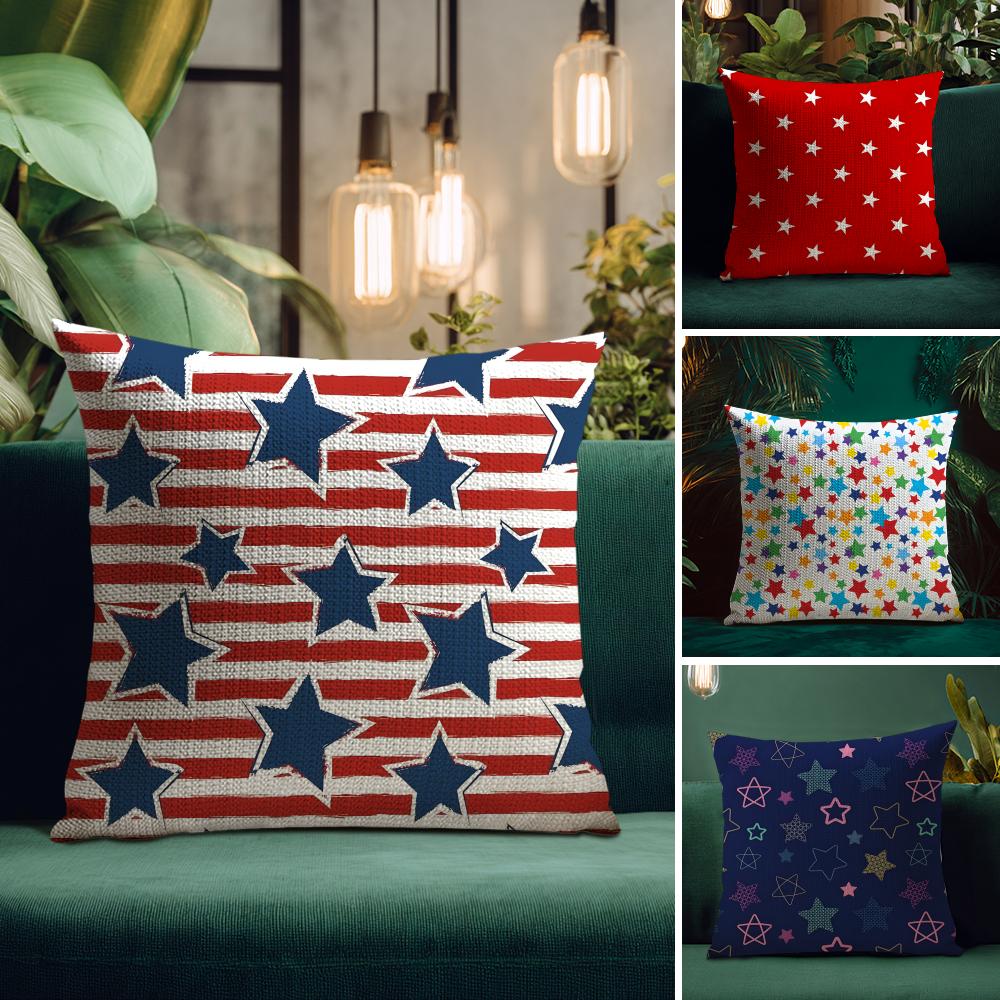 Stars Fashion Cushion Cover Natural Linen Pillow Case DoubleSided Print Decorative Sofa Pillowcase Home Decor Gift