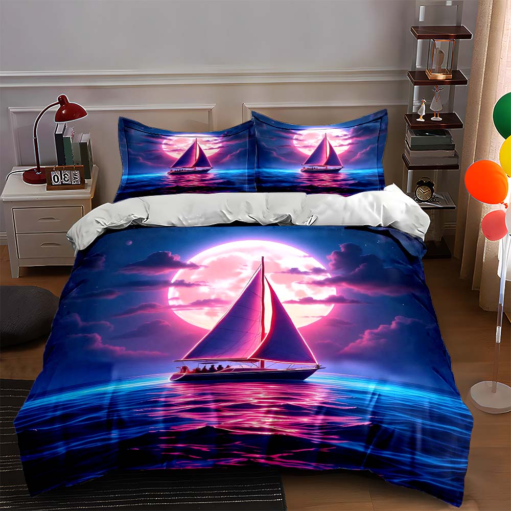 

Sailboat moon reflection. Bedding Duvet cover sets Duvet covers Pillowcases gifts (1 * Duvet Cover 2 * Pillowcases, without duvet insert) 135x200cm