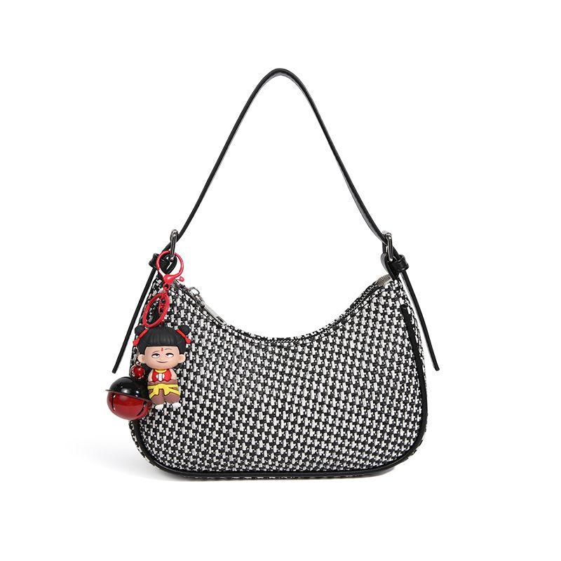 

Cfeikshi Фирменный магазин Тканая сумка под мышкой «Гусиная лапка» 2025 Лето Новые сумки на плечо через плечо Женские Black