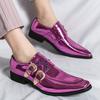 Luxury Men's Designer High Quality Pointed Patent Leather Pink Chelsea Formal Shoes Dress Wedding Party Monk Strap Loafers