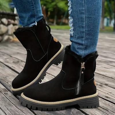Women's Plus Size Non Slip Chunky Sole Mid Calf Martin Boots New Winter Faux Fur Lined Warmth-Enhanced Cotton Boots