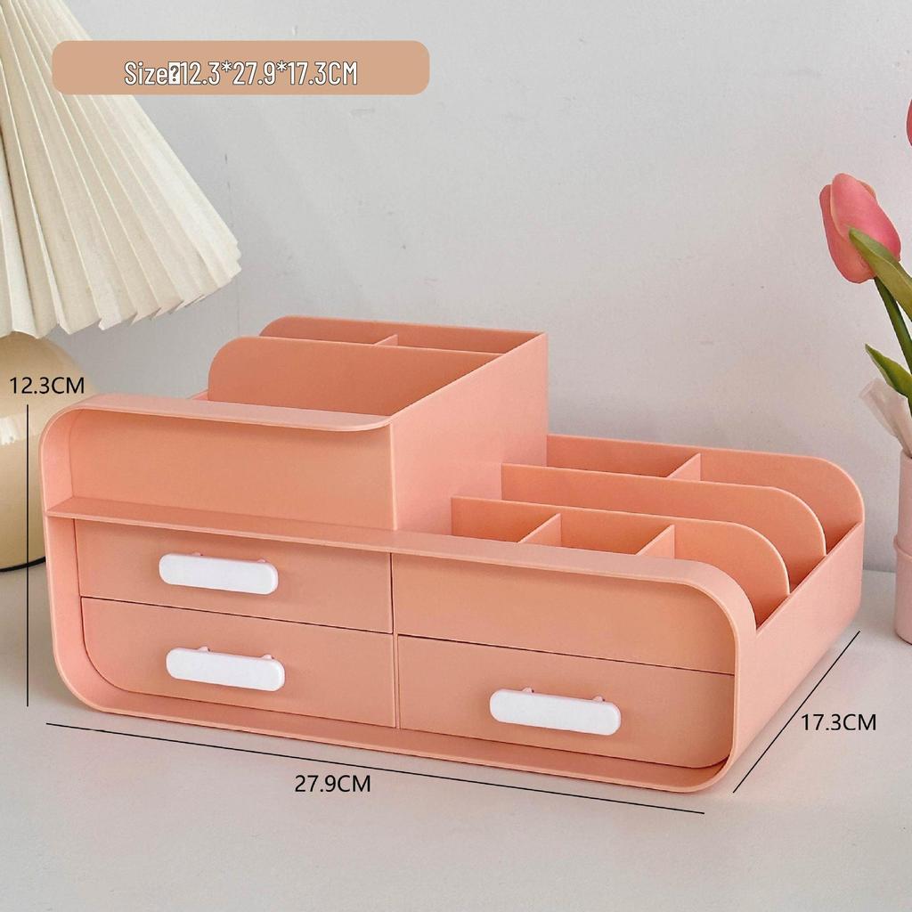 Pudełko z organizerem kosmetyków: Pyłoszczelny organizer na kosmetyki i produkty do pielęgnacji na biurko - Mieści maseczki, pomadki, pędzle i więcej