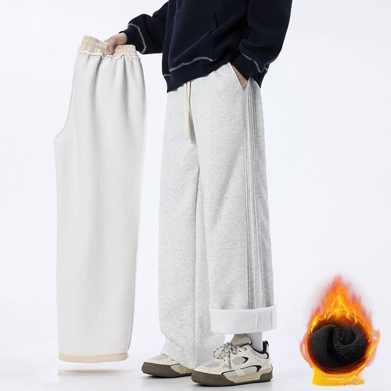 Men Casual Thick Fleece Youth Casual Baggy Fit Wide Leg Pants Men's Straight Leg Trousers Sports Pants