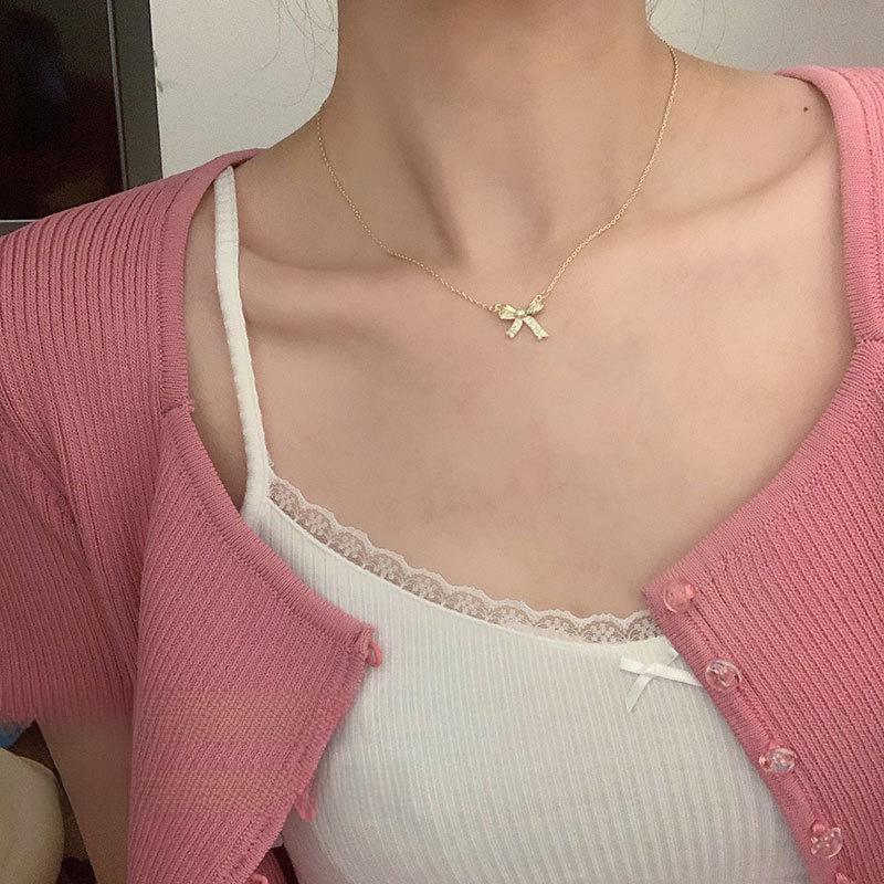 2025 Summer Light Luxury Bow Necklace - Women's Simple Temperament Clavicle Chain