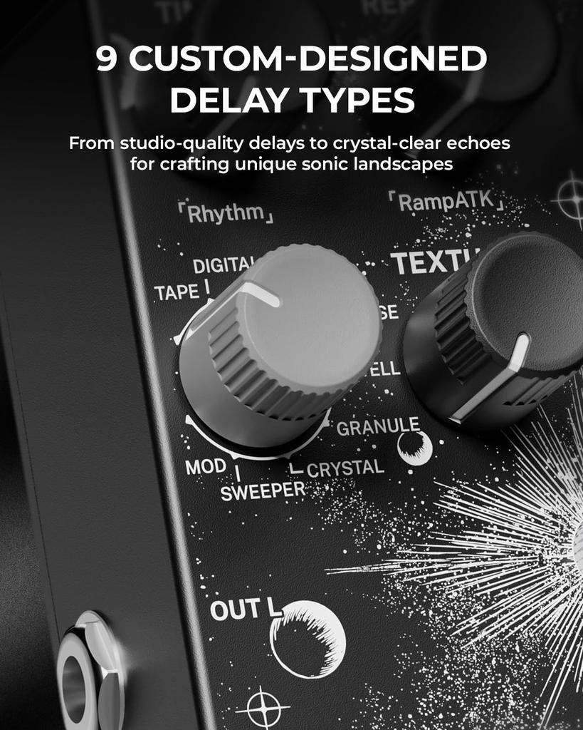 Klowra Everlast Delay Pedal for Electric Guitar - 2025 Edition Digital Guitar Effect Pedal with 9 Stereo Delay Types, Tap Tempo, True Bypass, Analog