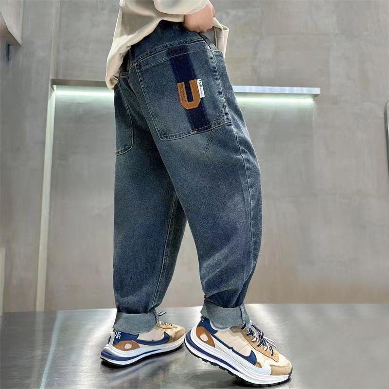 

Джинсы для мальчиков 2024 года с широкими штанинами: Корейская мода на весну и осень Spring and Autumn, 170cm синий