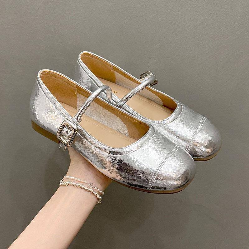 Silver Gentle Temperament Flat Bottom Light Mouth Single Shoes Women's 2025 New Summer Soft Sole Mary Jane Shoes