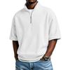 Men’s Waffle Knit Short Sleeve Half Zip Pullover Casual Loose Fit Lightweight Stand Collar Top Shirt