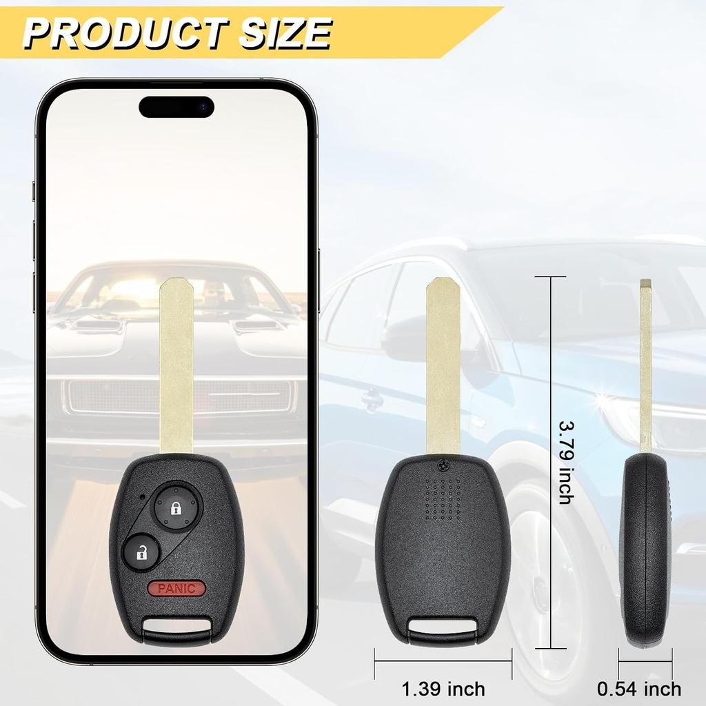 Key Fob for 08-12 Honda Accord/ 07-13 CRV/ 11-15 CR-Z/ 09-13 Fit/ 10-14 Insight Car Keyless Entry Remote Control, MLBHLIK-1T, 3 Buttons, 2Pcs