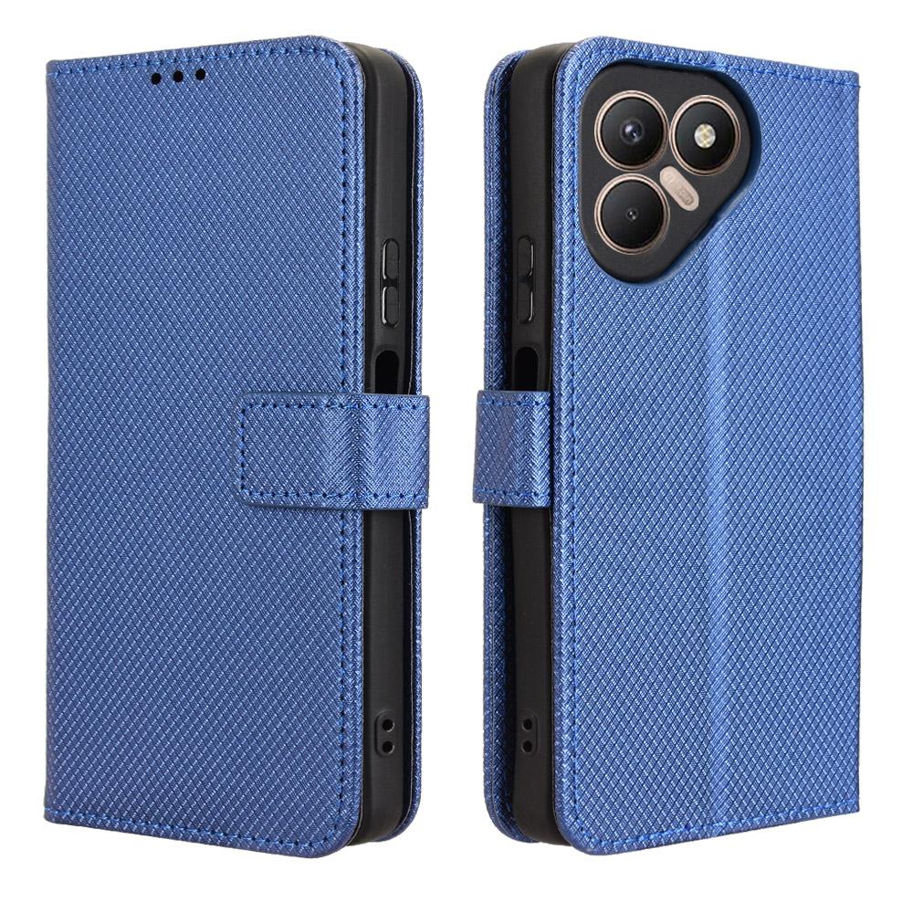 

For TECNO Pova 7 4G/LJ6 Leather Wallet Case with Strap Diamond Texture Phone Cover Blue