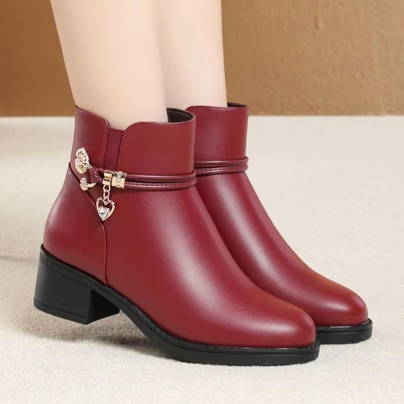 Herbst- und Winter-Samt-Warm-Kurzstiefel sind nicht müde und bequem, und Lederstiefel sind mittelalte 2 flachbodige Mode-Stiefel für Damen