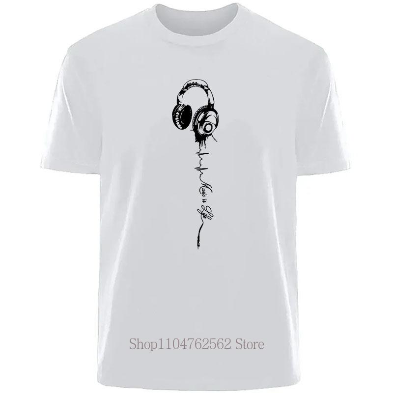 Men's Clothing Earphones Print T-shirts Summer Casual Fashion Minimalist High Quality Tops Crew Neck Short Sleeve Cotton Tees