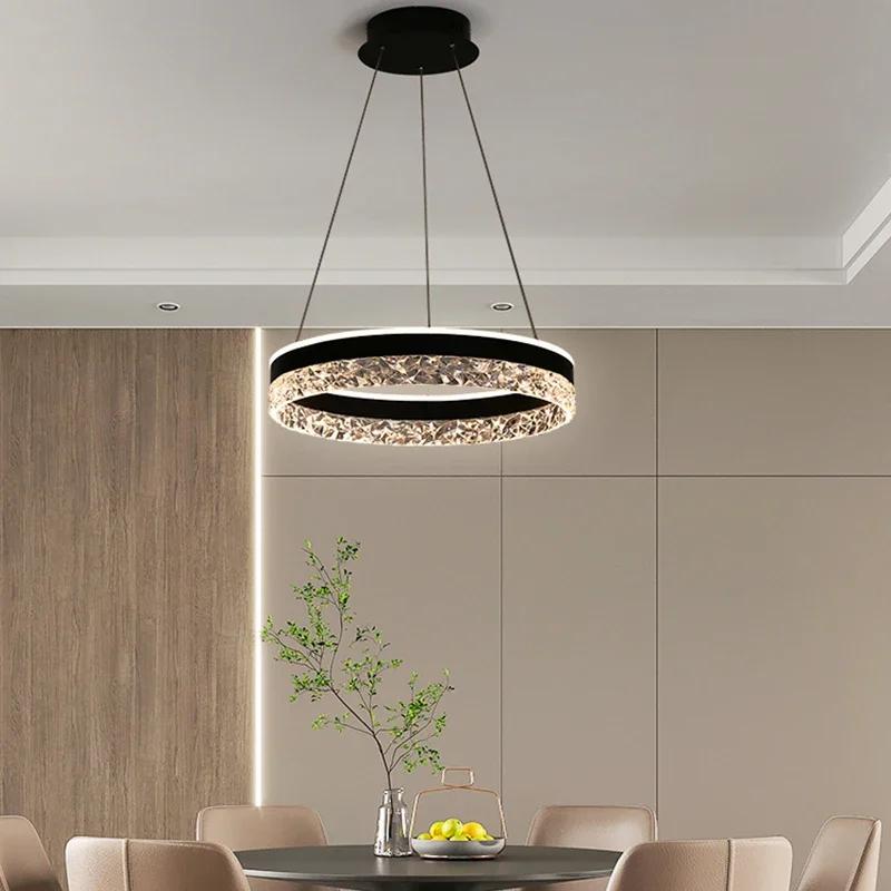 Minimalist LED Pendant Chandelier Ceiling Lamp Dimmable Round Circle Living Dining Room Bedroom Glossy Hanging Lighting Fixtures