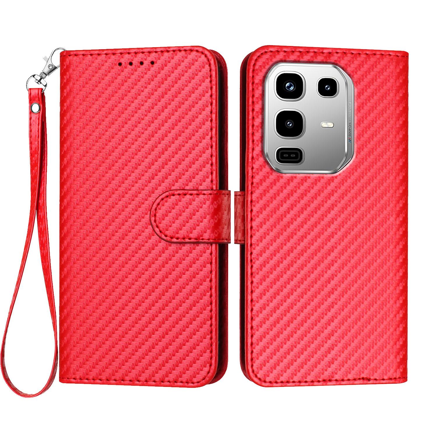 

Для Infinix Note 50 4G/Infinix Note 50 Pro 4G Чохол-гаманець з ремінцем Шкіряний мобільний чохол з текстурою вуглецевого волокна Red