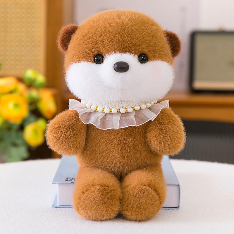Simulation Pearl Bear Plush Toy With Soft Short Pile For Kids Birthday Gift