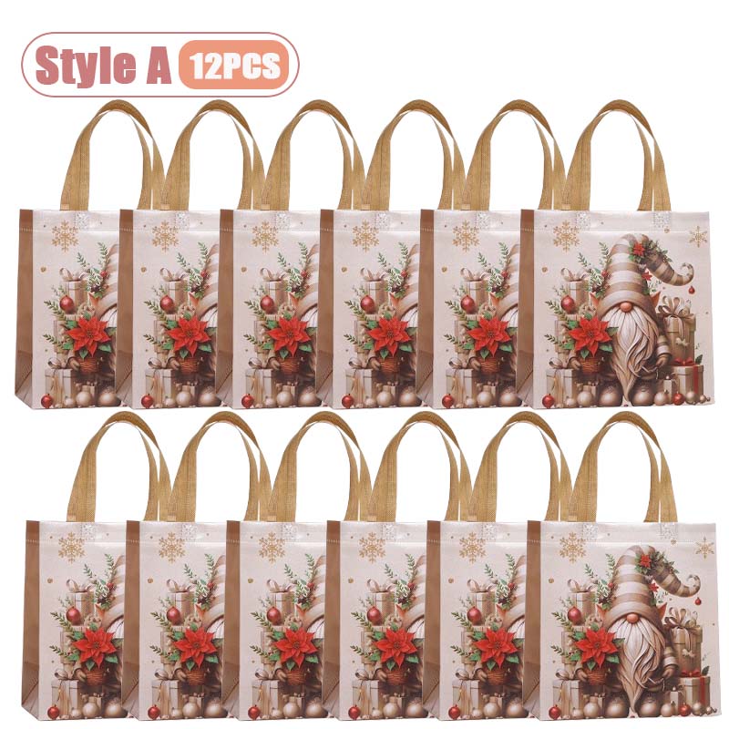 12-36PCS Christmas Tote Bag Gold Waterproof Foldable Large Capacity Shopping Bag Reusable Holiday Gift Bag for Party Supplies