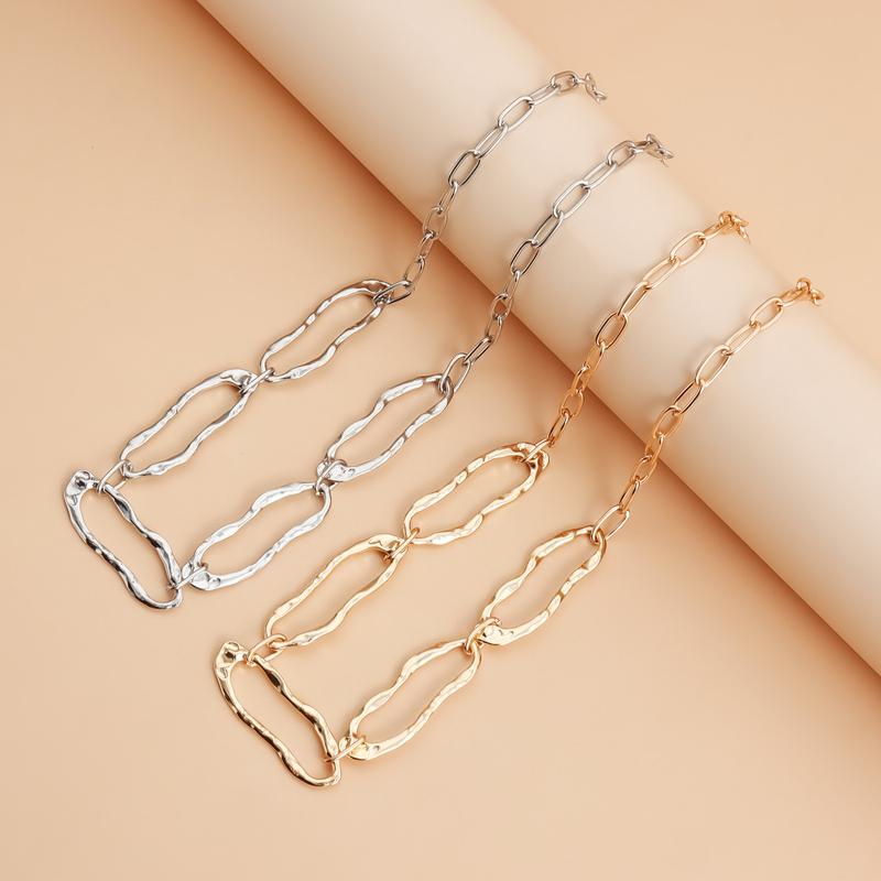 Minimalist Metal Irregular Hammer Pattern Adjustable for Women Fashion Gold Silver Color Oval Geometric Clavicle Chain Jewelry