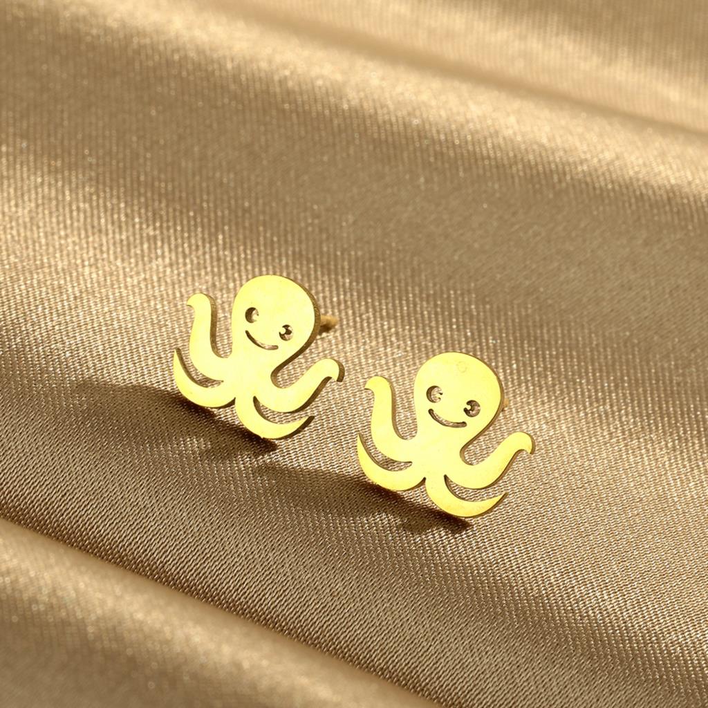 

Kinitial Laser carved fashionable stainless steel earrings Octopus study earings, sea life study Whimsical anniversary gift золотой
