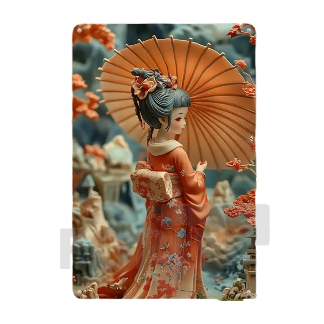 Japanese Geisha Kimono Metal SignD Elegant Japan Cherry Blossoms Art PosterHomeRoomOfficeIzakayacafeStudio Wall Decor 20x30cm(7.8x11.8inch)