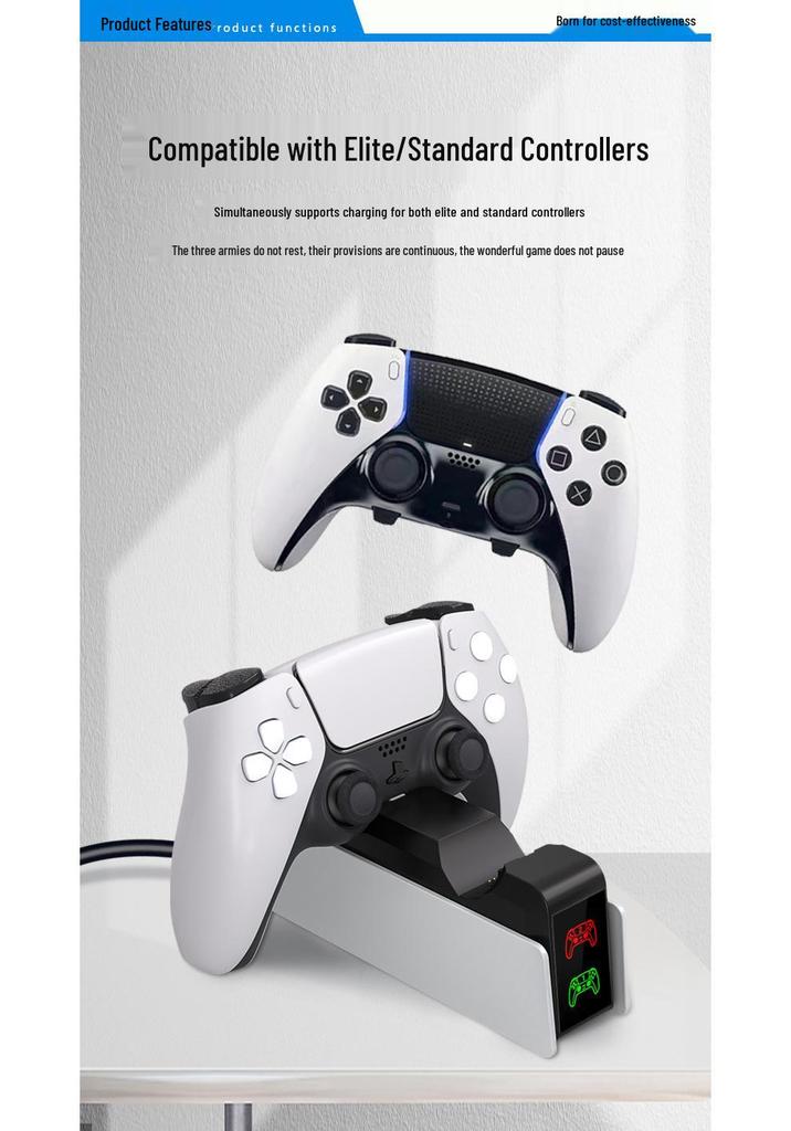 PS5 Dual Controller Fast Charging Dock - Game Controller Charger Base P5 Accessories