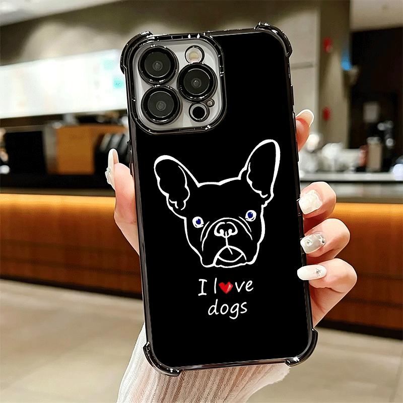 French Bulldog Black Desgin Plating Phone Case For Iphone 16 17 Pro Max Air 16E 14 15 Plus 12 13 Mini Anti-Fall Airabag Cover
