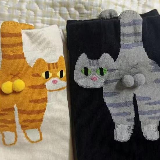 Cute Cat Socks Cartoon Cat Socks with Balls Stretchy Funny Animal Crew Socks Xmas Birthday Gift for Women Men Cat Lovers