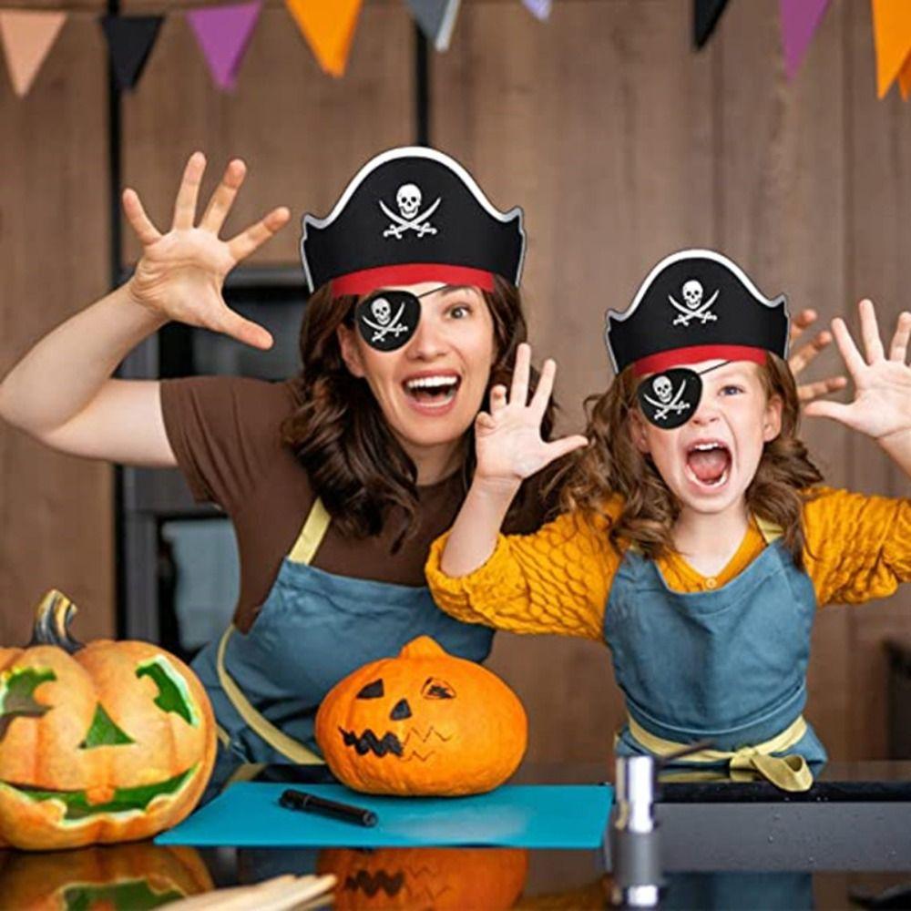 5Pcs Black Skull Pirate Captain Cap Horror Felt Pirate Hat Party Supplies Easter