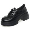 Height-enhancing British Style Leather Shoes for Women Thick-soled Lace-up Loafers Black Versatile Thick-heeled Shoes