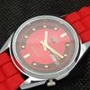 Generalüberholte Vintage-Armbanduhr „SEIKO 5“ aus Japan, Automatik, D/D, Rot, 593a-a311236-9